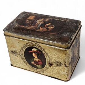Victorian Vintage Art Masterpieces Tin Box Gold Good Rembrandt Frans Hals Decor